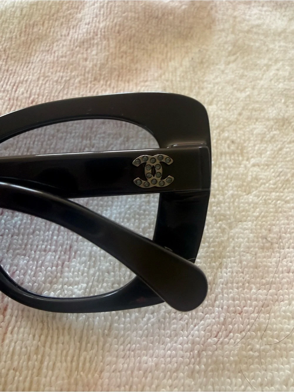 CHANEL Blue Logo Crystal Accent Cat-Eye Sunglasses